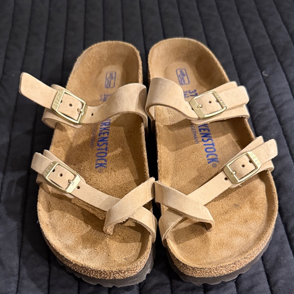 Birkenstock  Mayari Tan Suede Double-Strap Sandals with Buckles